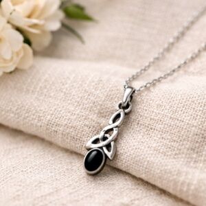 Sterling Silver Celtic Knot Necklace Black Onyx Pendant 925